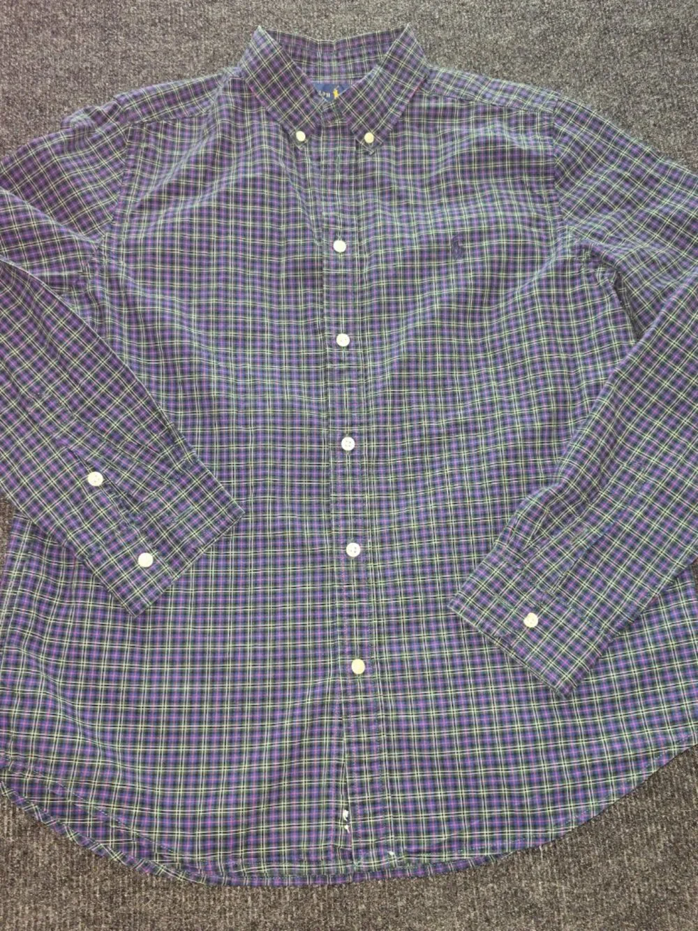 Ralph Lauren Boys Long Sleeve Plaid Shirt Youth XL (18‑20) Blue Green Purple Che
